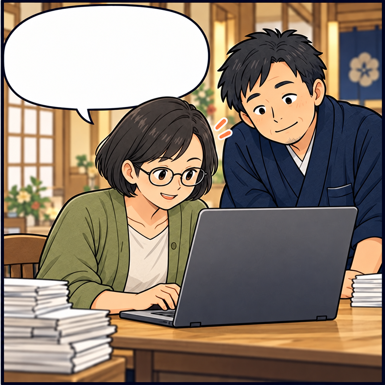 提案した人物が、自分に画面を向けたパソコンで予約管理ツールを作っている